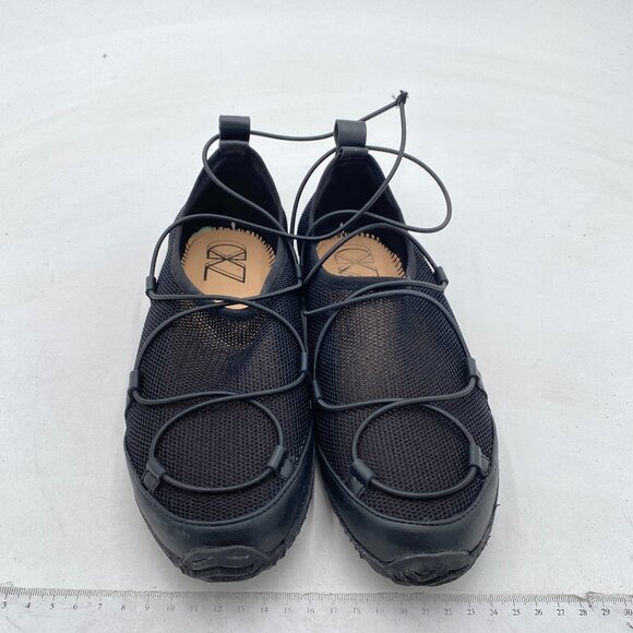 Black Mesh Womens Round Toe Ballet Flats Lace Up Comfort Shoes - Picture 2 of 6